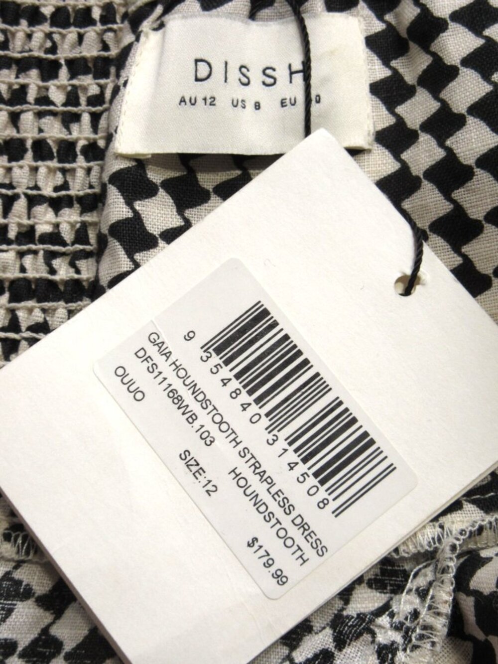NWT DISSH Gaia in Black White Houndstooth Linen Strapless Maxi Dress US 8 AU 12 - Picture 9 of 11